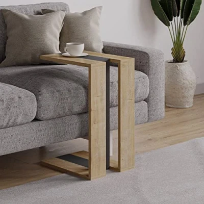Abbildung von HOCUS PICUS Moderner C Tisch für Wohnzimmer Multifunktionaler Beistelltisch Couchtisch &amp; Nachttisch mit vielen Farboptionen 57 x 40 30 cm Eiche Anthrazit Grau