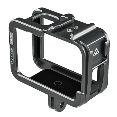 Abbildung von TELESIN Kamerakäfig für GoPro Hero 12 11 10 9, Aluminium käfig Cage Gehäuse Go Pro, passend Pro mit ND CPL Objektivfilter Max Objektiv an der Kamera Cold Shoe Connect zum Video mikrofon