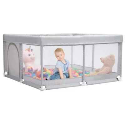 Abbildung von BEJOY Laufstall Baby Laufgitter 125 cm, Kompakt und Stark, Schaumstoffschutz, Rutschfester mit Transparentem, Atmungsaktivem Netz, Reißverschluss für Babys Kleinkinder, Indoor &amp; Outdoor