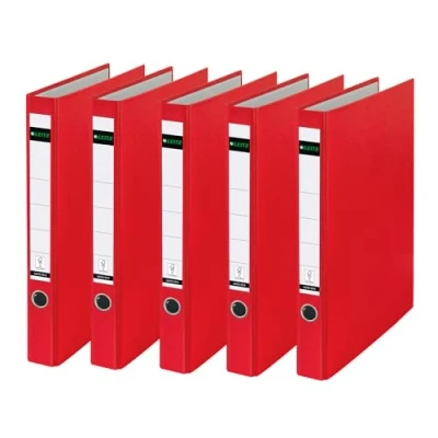 Abbildung von Leitz Plastik Ringordner ohne Schlitze A4, 5er Pack, Rot, 3,5 cm Rückenbreite, PP laminierter Einband, 10140025