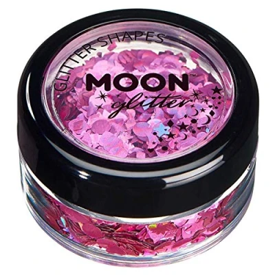 Abbildung von Holographische Glitzer Formen von Moon Glitter 100% kosmetische für Gesicht, Körper, Nägel, Haare und Lippen 3g Rosa