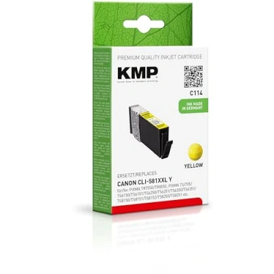 Abbildung von KMP Tintenpatrone passend für Canon 581YXXL Yellow (1997C001) Pixma TR 7500, 7520, 7550, 8500, 8520, 8550, 8600, 8620, 8650, TS 6150, etc.