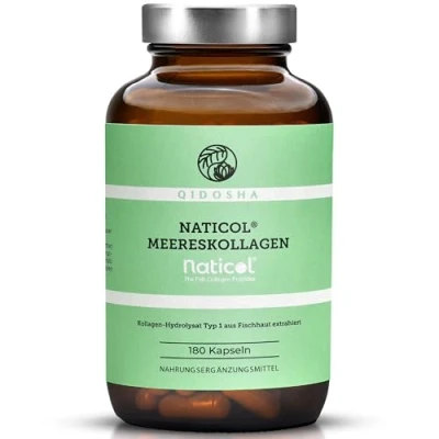 Abbildung von NatiCol® Meereskollagen Kapseln von QIDOSHA®, 180 Stk im Apothekerglas, Marine Kollagen, Hydrolysat Typ1, reines Kollagen Protein, deutsche Fertigung, jede Charge laborgeprüft