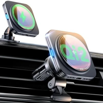 Abbildung von ESR für Qi2 15W Magsafe Autohalterung mit Ladefunktion, Zertifiziertes Ladegerät, Lüftung Kabelloses Handyhalterung Auto iPhone 16/15/14/13/12, Schnelle Aufladen, Natürliches Titan
