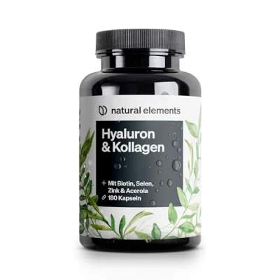 Abbildung von Hyaluronsäure Kollagen Komplex 180 Kapseln Angereichert mit Biotin, Selen, Zink, Vitamin C aus Acerola &amp; Bambusextrakt Laborgeprüft St