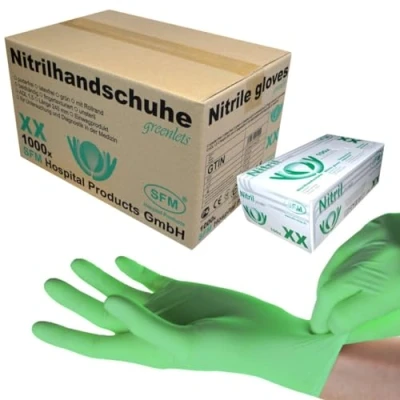 Abbildung von SFM ® Nitril Handschuhe GREENLETS : puderfrei F tex grün Einweghandschuhe Einmalhandschuhe