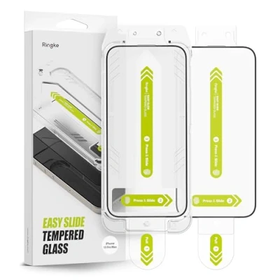 Abbildung von Ringke Easy Slide Glass Screen Protector Kompatibel mit iPhone 15 Pro Max, 9H Härte Gehärtetem Glasfolie, 2 Stück Glas Schutzfolie Gleiten Installationswerkzeug
