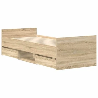 Abbildung von vidaXL Bettgestell, Bettrahmen mit Kopfteil Fußteil, Bett Gästebett viel Stauraum, Einzelbett Schlafzimmerbett, Sonoma Eiche 100x200cm