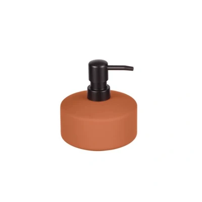 Abbildung von WENKO Seifenspender Mod. Avellino, Keramik Seifendosierer 380 ml mit Soft Touch Oberfläche, Ø 10,5 x 12,5 cm, nachfüllbar, Terracotta