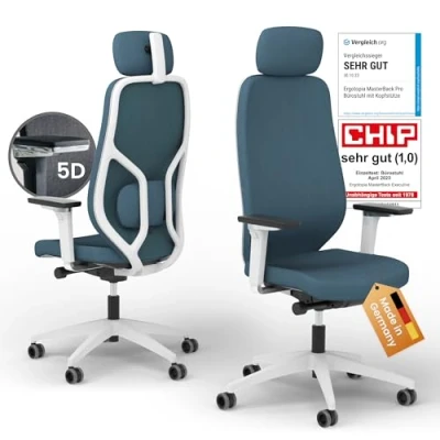 Abbildung von Ergotopia® MasterBack Pro ergonomischer Bürostuhl mit 3D Neigungsmechanik Premium Schreibtischstuhl Made in Germany Lordosenstütze, Synchronmechanik &amp; verstellbaren 5D Armlehnen