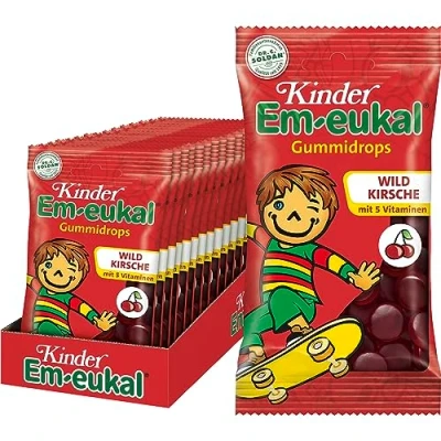 Abbildung von Kinder Em eukal Gummidrops Wildkirsche, Zuckerhaltig mit 5 Vitaminen, 15er Pack (15 x 75 g Packung)