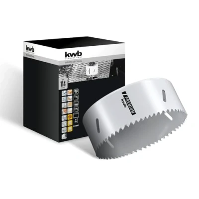 Abbildung von kwb HSS Bi Metall Lochsäge Ø 114 mm, 8% kobaltlegiert mit progressiver Vario Zahnung und hoher Präzision für den vielseitigen Einsatz