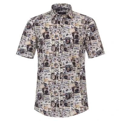 Abbildung von Casamoda Kurzarm Print Casual FIT Hemd, Herren, Größe: Large, Braun