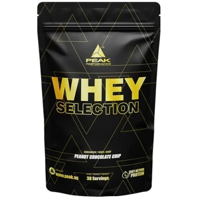 Abbildung von PEAK Whey Selection 900g Geschmack Peanut Chocolate Chip I 30 Portionen für Muskelaufbau Proteinquelle: Konzentrat, Isolat, Hydrolysat + freies L Leucin mit Laktase