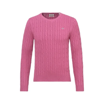 Abbildung von Gant Strickpullover STRETCH COTTON CABLE C NECK mit Logostickerei auf der Brust