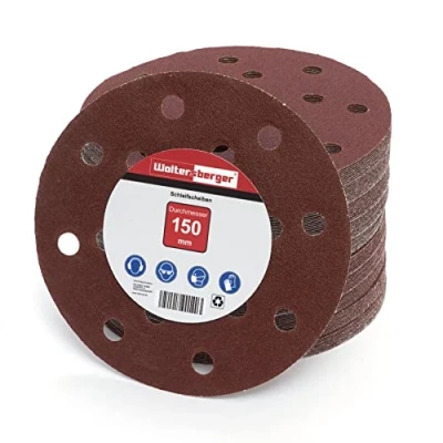 Abbildung von Woltersberger® 100 Stück Exzenter Schleifscheiben Ø 150mm Körnung P80 15 Loch in rot Schleifpapier für optimales schleifen, vielseitig einsetzbar