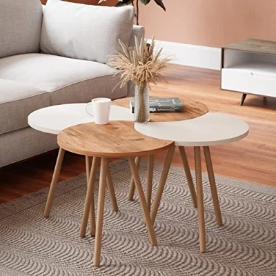 Abbildung von [en.casa] Couchtisch Højer Beistelltisch im 4er Set Satztisch 48 x 45 32 cm Wohnzimmertisch Kaffeetisch Holzoptik/Weiß
