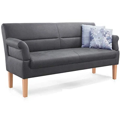 Abbildung von CAVADORE 3 Sitzer Kira, Sitzbank für Küche, Esszimmer oder Wohnküche in Büffellederoptik, Inkl. Armteilverstellung und Federkern, 189 x 94 81, Mikrofaser: grau