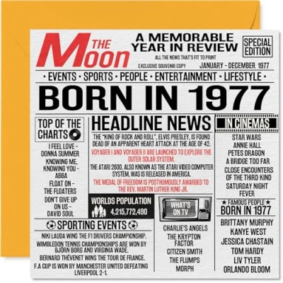 Abbildung von Geburtstagskarte zum 47. Geburtstag für Männer und Frauen, Zeitung &quot;Born In 5,021.6 cm Happy 47 Mutter, Vater, Onkel, Tante, Vintage, Retro, zurück im Jahr 1977, 145 x