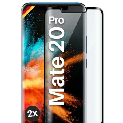 Abbildung von moex Full Screen Schutzglas kompatibel mit Huawei Mate 20 Pro Schutzfolie randlos, ganzer Bildschirm, Curved 3D Folie, Clear 2x Schwarz