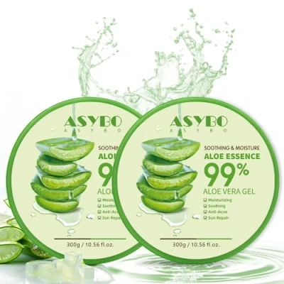 Abbildung von ASYBO 300x2 ML natürliches Aloe Vera Gel Organische Feuchtigkeitscreme, beruhigend und feuchtigkeitsspendend, Sonnenbrand Narbenreparatur, Pflege für Gesicht