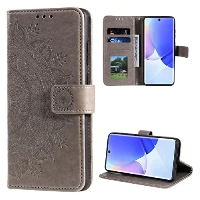 Abbildung von CoverKingz Handytasche kompatibel mit Huawei Nova 9 / Honor 50 Handy Case Kartenfach Handyhülle Flipcase klappbar Motiv Mandala Grau