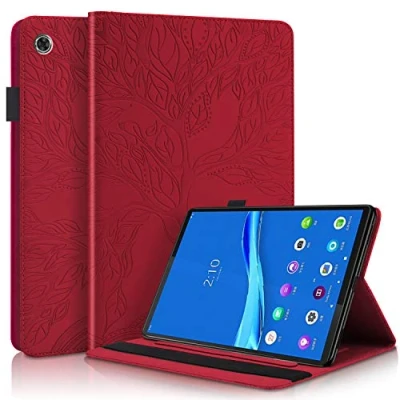 Abbildung von CaseFun Hülle für Lenovo Tab M10 Plus Baum des Lebens Ultra Slim TPU Schutzhülle Tasche Folio Flip Stand Cover mit Kartenfächern FHD (2nd Gen) 10.3 Zoll TB X606F X606X,Rot