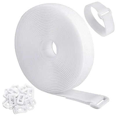 Abbildung von WSZJINB 5m x 2cm Klettband mit 25 Schnalle, Freie Schnittlänge Klett Kabelbinder Wiederverwendbares, Kabel Klettbinder Klettverschluss Band(Weiß)