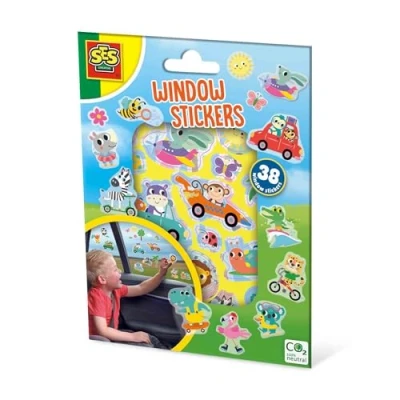 Abbildung von SES Creative 02306 Fensteraufkleber Urlaubsmotive, Wiederverwendbare Bunte Sticker für Kinder, 38 Stück