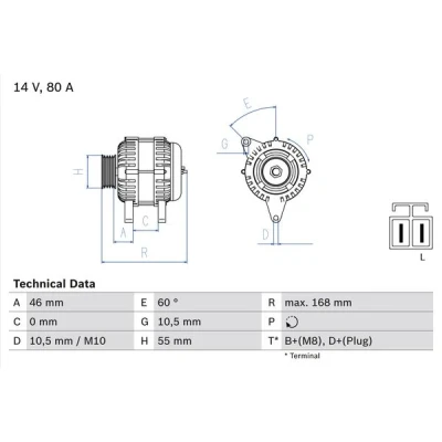 Abbildung von BOSCH 0 986 084 210 Lichtmaschine 14V 80A NISSAN: MICRA 3