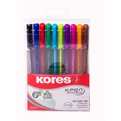 Abbildung von Kores K1: Farbige Kugelschreiber, 1 mm Medium Point Biro mit wischfester Tinte, 10er Pack in verschiedenen Farben