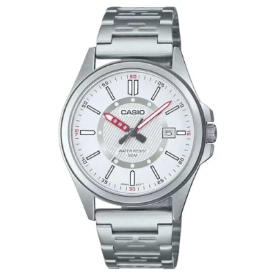 Abbildung von CASIO TIMELESS COLLECTION Quarzuhr MTP E700D 7EVEF, Armbanduhr, Herrenuhr, analog,Datum,Neo Display,Armband aus Edelstahl