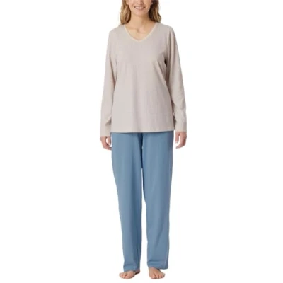 Abbildung von Schiesser LANG Nachtwäsche Set, Damen, Größe: 52, Beige hellblau