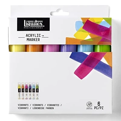 Abbildung von Liquitex 3699246 Professional Paint Acrylfarben Marker, Künstlerpigmente zum Zeichen, Malen auf Papier, Leinwand, Textilien, feine Spitze 6 Marker Set Lebendige Töne