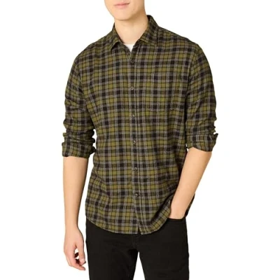 Abbildung von Amazon Essentials Herren Langarmhemd aus Flanell (in Übergröße erhältlich), Olivgrün, XXL