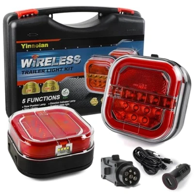 Abbildung von Yinaolan Magnetisches kabelloses LED Anhänger Rücklicht Set, 12/24 V wasserdicht wiederaufladbar Brems Anzeigelampen Set für Traktor, LKW, Wohnwagen, Wohnmobil, ECE geprüft
