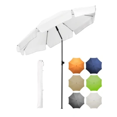 Abbildung von FARE Sonnenschirm Gr. M mit Volant 180 cm Durchmesser UV Schutz 50+ für Balkon Garten Terrasse Sommer Titan Finish Knickvorrichtung Drehfeststeller inkl. Tragetasche