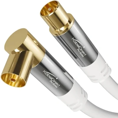 Abbildung von KabelDirekt 4K Antennenkabel weiß, TV Kabel 90 gewinkelt/gerade 1m Fernsehkabel mit Metallstecker für digitales &amp; analoges Fernsehen (Winkel Buchse auf geraden Stecker DVB C/DVB T/DVB S)