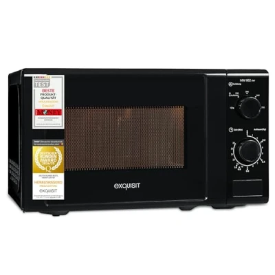 Abbildung von Exquisit Mikrowelle MW 802 sw 700 W Leistung 20 L Garraum Microwellengerät platzsparend lackierter Innenraum Timer schwarz