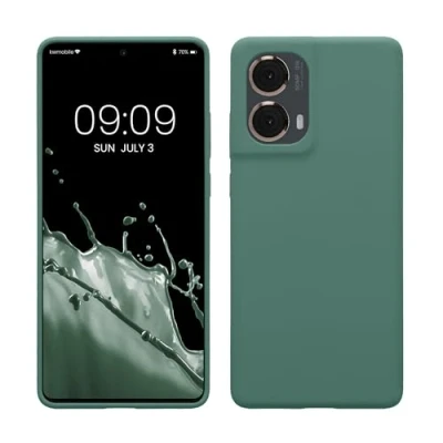 Abbildung von kwmobile Hülle kompatibel mit Motorola Moto G85 5G Silikon Handy Case Handyhülle weiche Oberfläche kabelloses Laden Tannengrün