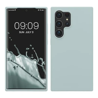Abbildung von kwmobile Hülle kompatibel mit Samsung Galaxy S24 Ultra Silikon Handy Case Handyhülle für weiche Oberfläche kabelloses Laden Cool Mint