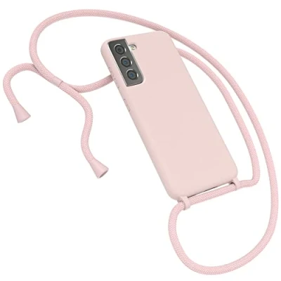 Abbildung von EAZY CASE Premium Silikon Handykette kompatibel mit Samsung Galaxy S21 5G Handyhülle Umhängeband, Handykordel Schutzhülle, Silikonhülle, Hülle Band, Kette für Smartphone, Altrosa, Rosa
