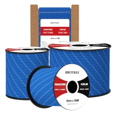 Abbildung von Brotree Paracord 3mm 50M 100% Nylon Seil Schnur Typ II 425 mit 3 Kern für Survival, Outdoor, Armband, Basteln Bruchlast 192kg (Reflektierende Dunkelblau)
