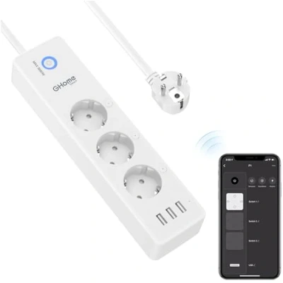 Abbildung von Intelligente Steckdosenleiste, WLAN, 3 Steckdosen 16 A und USB, Messung des Stromverbrauchs, kompatibel mit Alexa Google Home, Timer Funktion, 1,5 m, 2,4 GHz