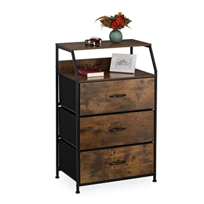Abbildung von Relaxdays Kommode, 3 Schubladen, 2 Ablagen, Bücher &amp; Deko, Regalkommode Industrial, HxBxT: 96,5x61x42 cm, braun/schwarz