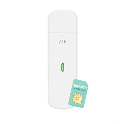 Abbildung von ZTE MF833, CAT4/4G USB Dongle, entsperrt, kostengünstige Reise, 150 Mbit/s, Multi Band Konfiguration, mit 2 Jahren Garantie und kostenloser Smart SIM Karte, Weiß