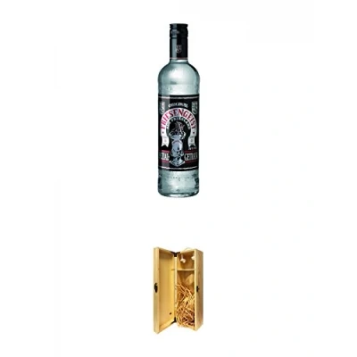 Abbildung von Friesengeist Frucht Kräuterlikör 1,0 Liter + 1a Whisky Holzbox für 1 Flasche mit Hakenverschluss