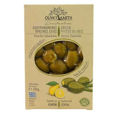 Abbildung von Olive&#039;s Earth Griechische Grüne Chalkidiki Oliven ohne Stein gefüllt mit Zitrone 4er Pack x 200g (Total: 800g)