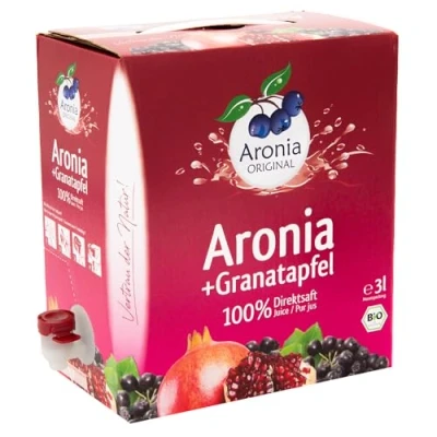Abbildung von Aronia ORIGINAL Bio + Granatapfel Muttersaft 3 Liter Direktsaft Vegan, ohne Konservierungsstoffe, Zuckerzusatz (lt. Gesetz)