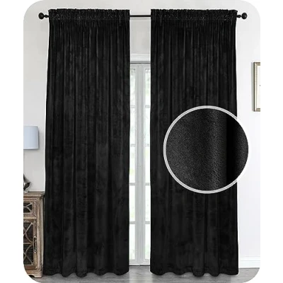 Abbildung von BEAUTEX Samt Vorhang Kräuselband U Band Gardine Velvet abdunkelnd und Blickdicht, 300x245 cm (Breite 300 cm, Höhe 245 Schwarz)
